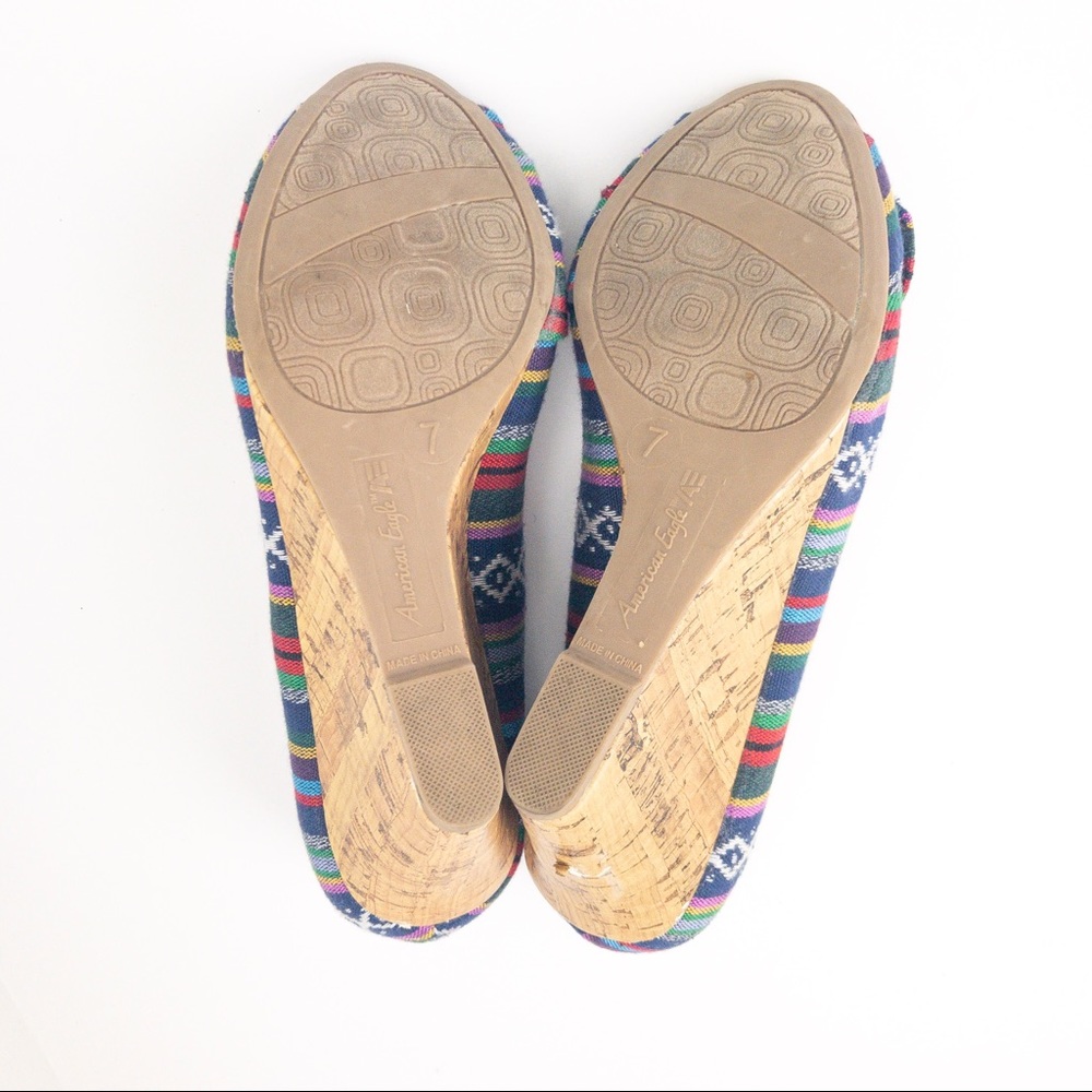 American Eagle Peep Toe Cork Wedges Mulitcolor - Picture 4 of 5